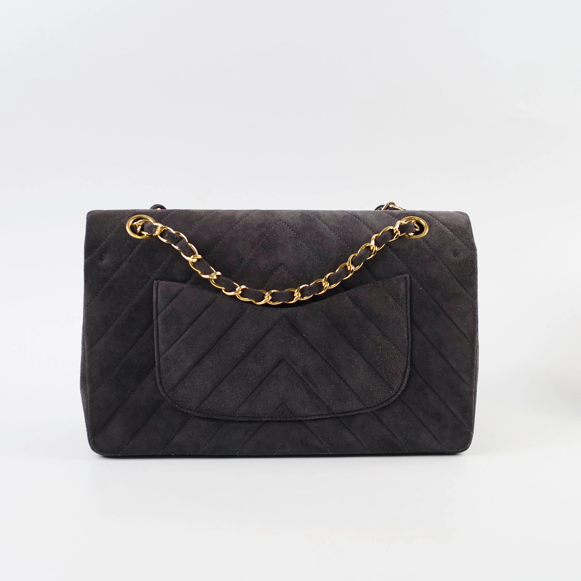 Chanel Vintage Chevron Suede Medium Black Classic Flap