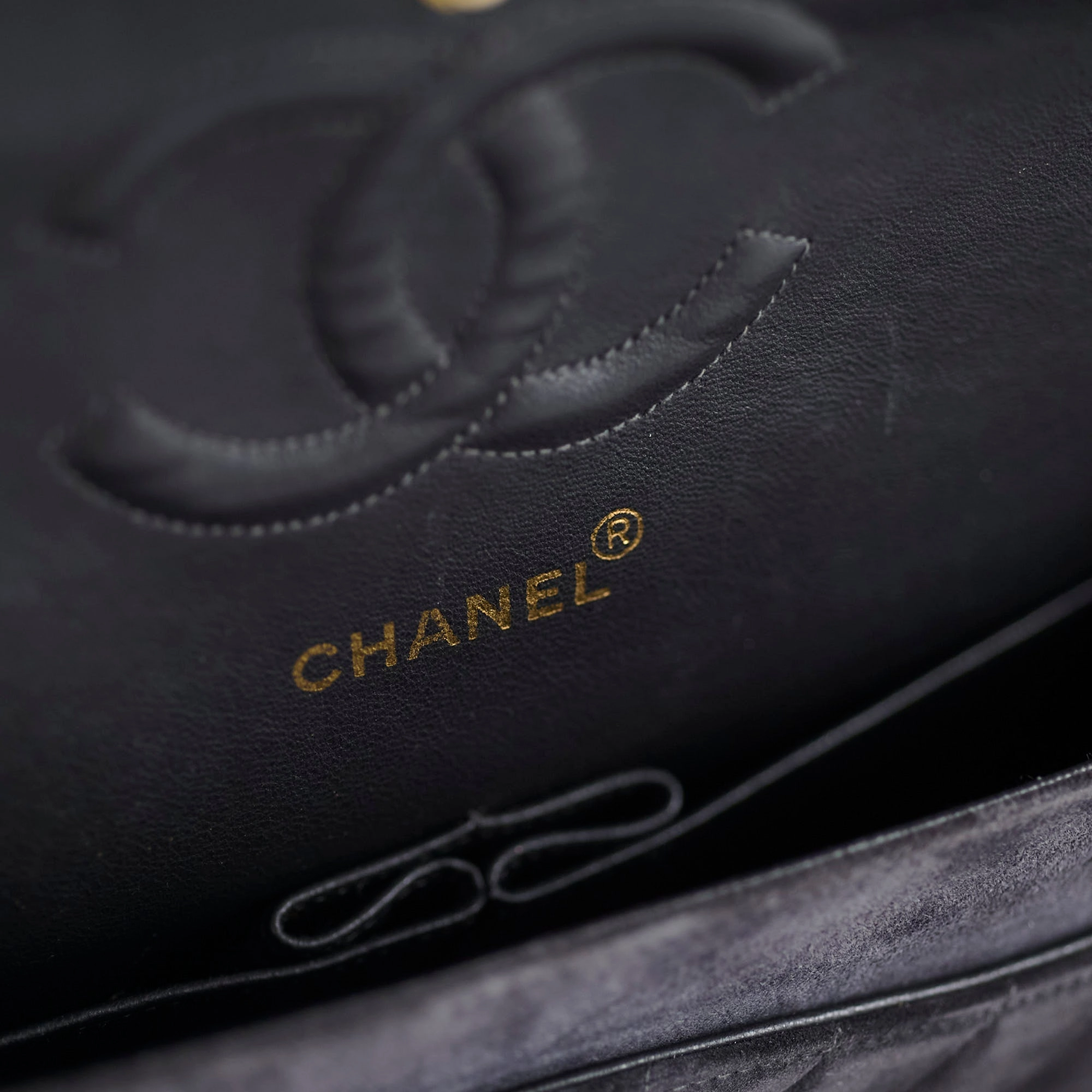 Chanel Vintage Chevron Suede Medium Black Classic Flap