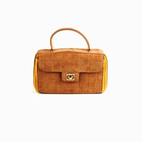 Chanel Vintage Quilted Suede Top Handle Bag Tan