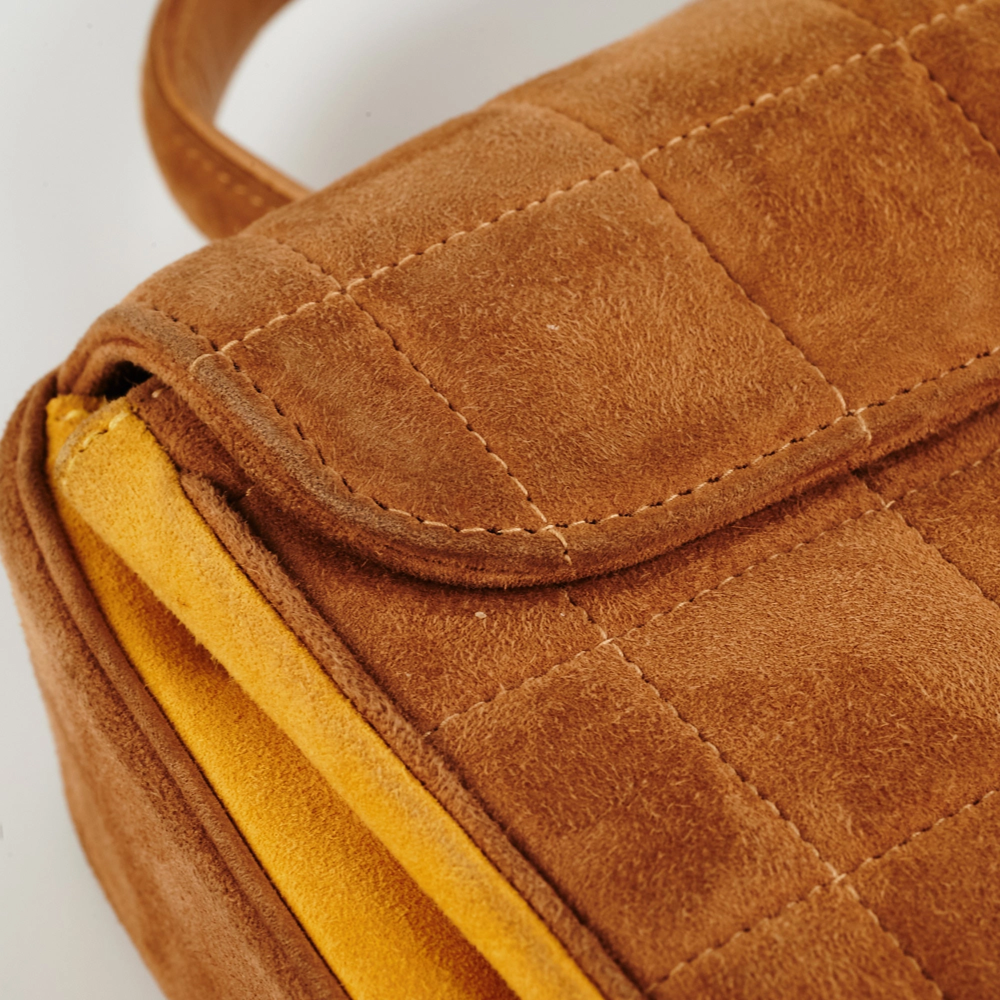 Chanel Vintage Quilted Suede Top Handle Bag Tan