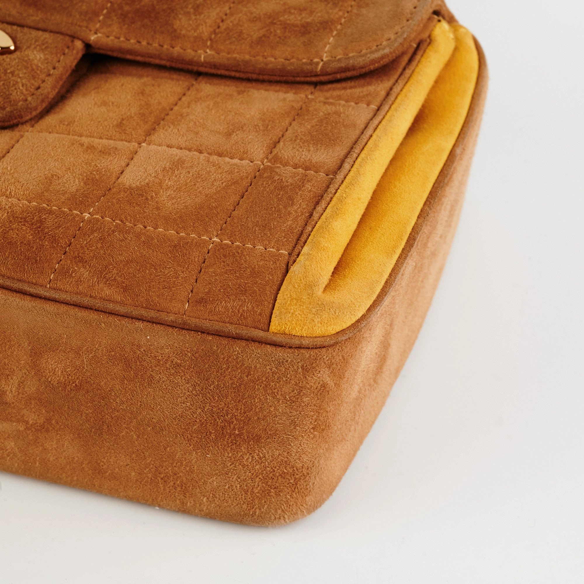 Chanel Vintage Quilted Suede Top Handle Bag Tan