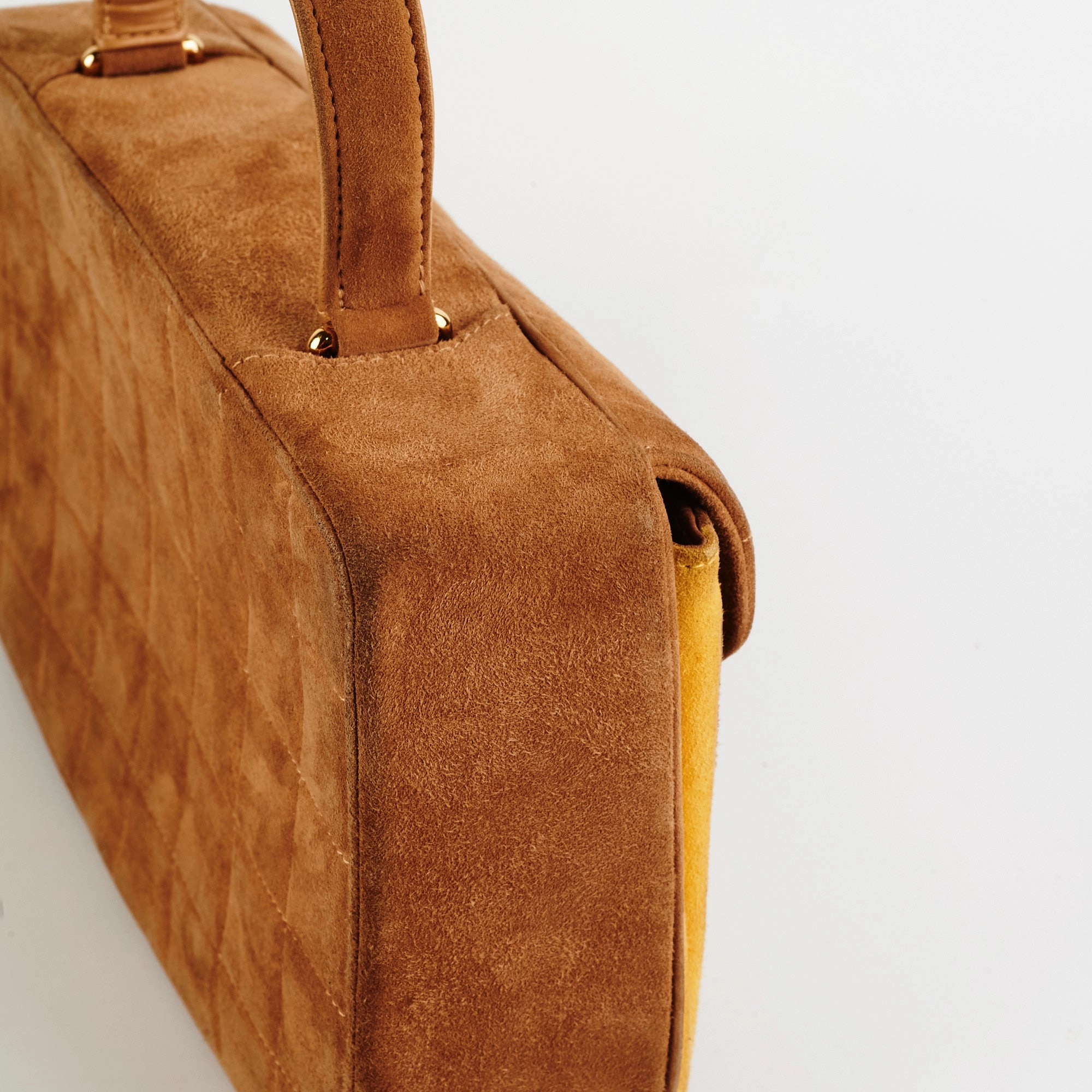 Chanel Vintage Quilted Suede Top Handle Bag Tan