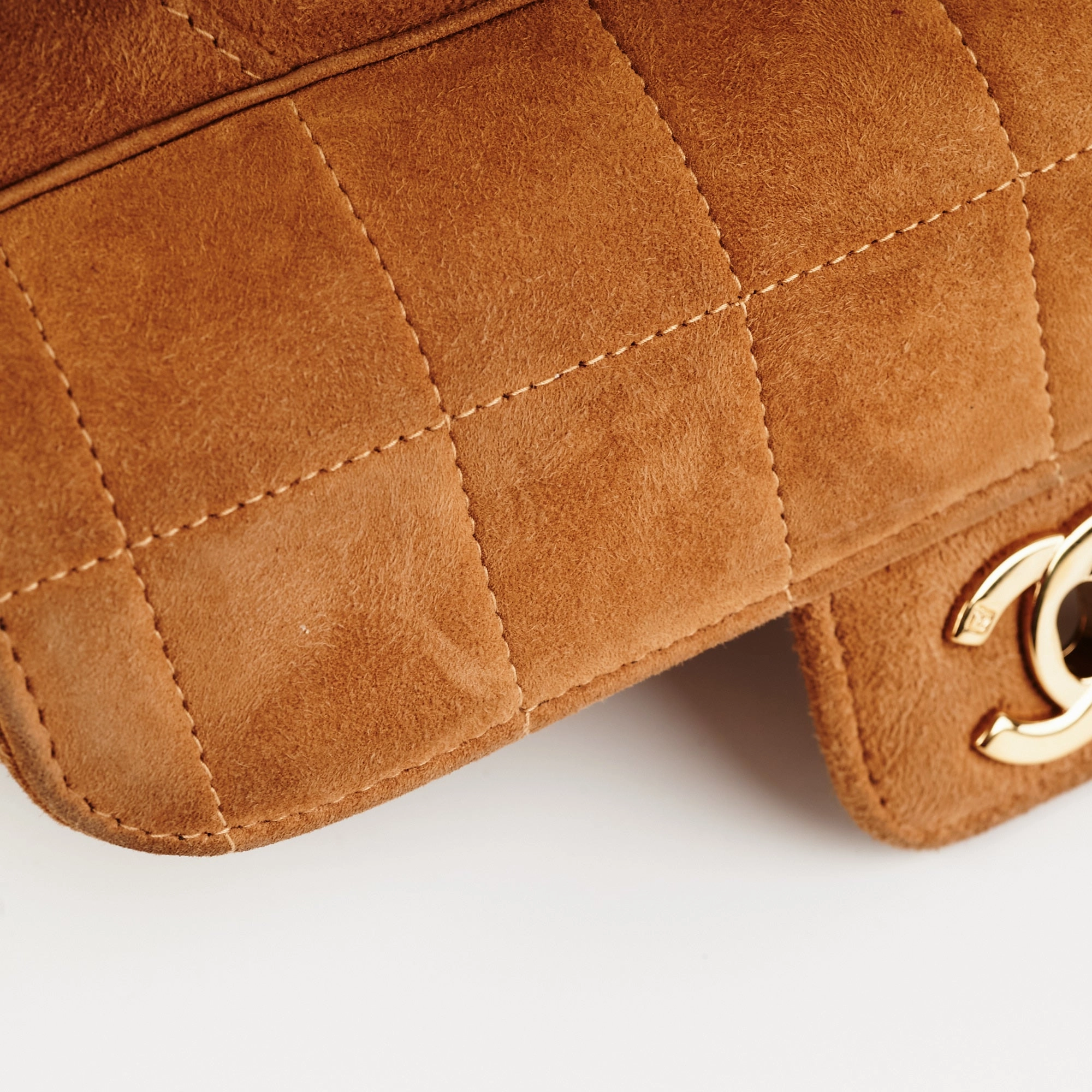 Chanel Vintage Quilted Suede Top Handle Bag Tan