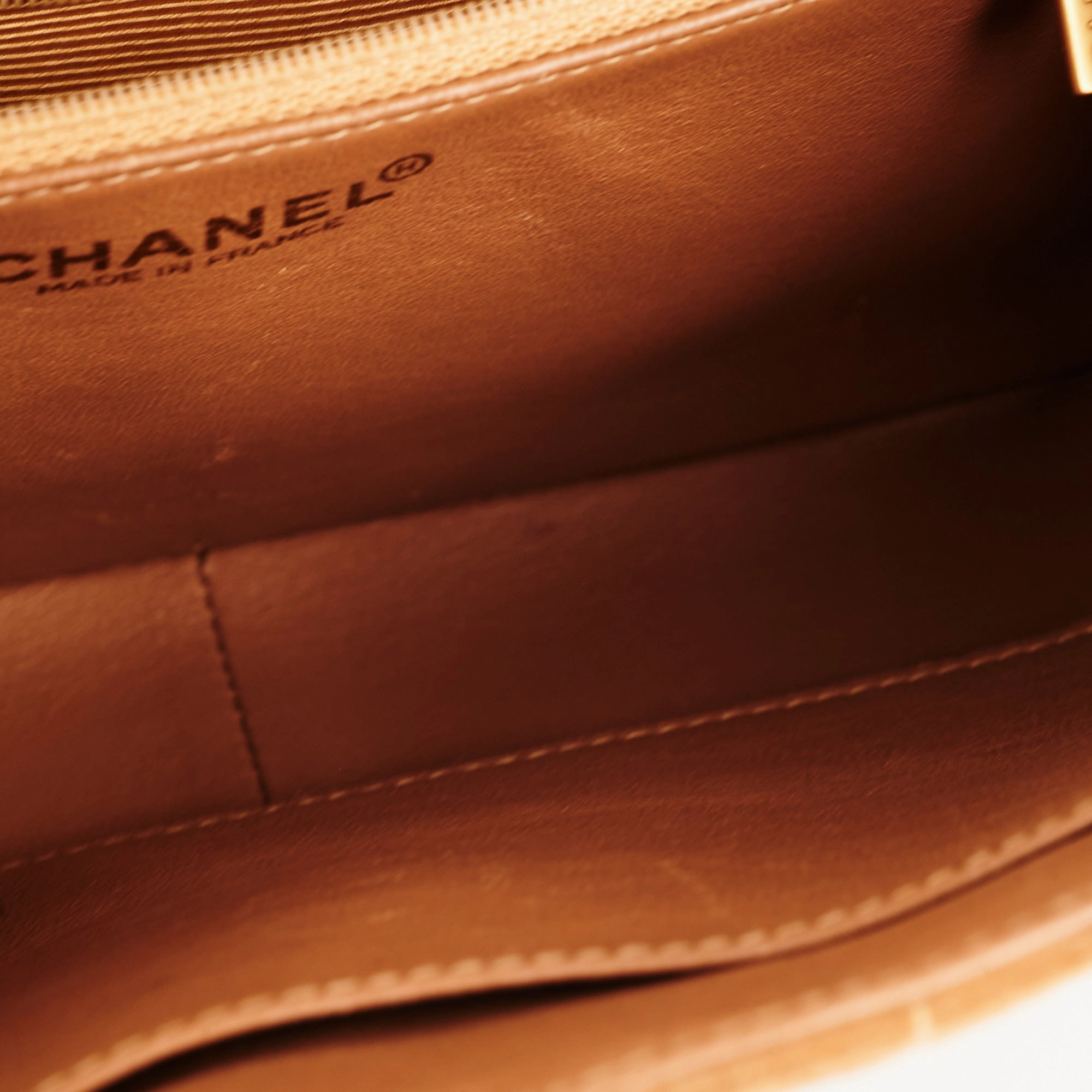 Chanel Vintage Quilted Suede Top Handle Bag Tan
