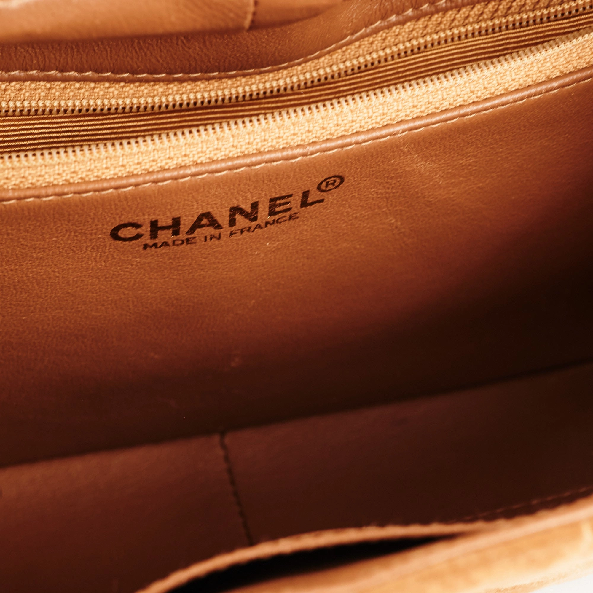 Chanel Vintage Quilted Suede Top Handle Bag Tan