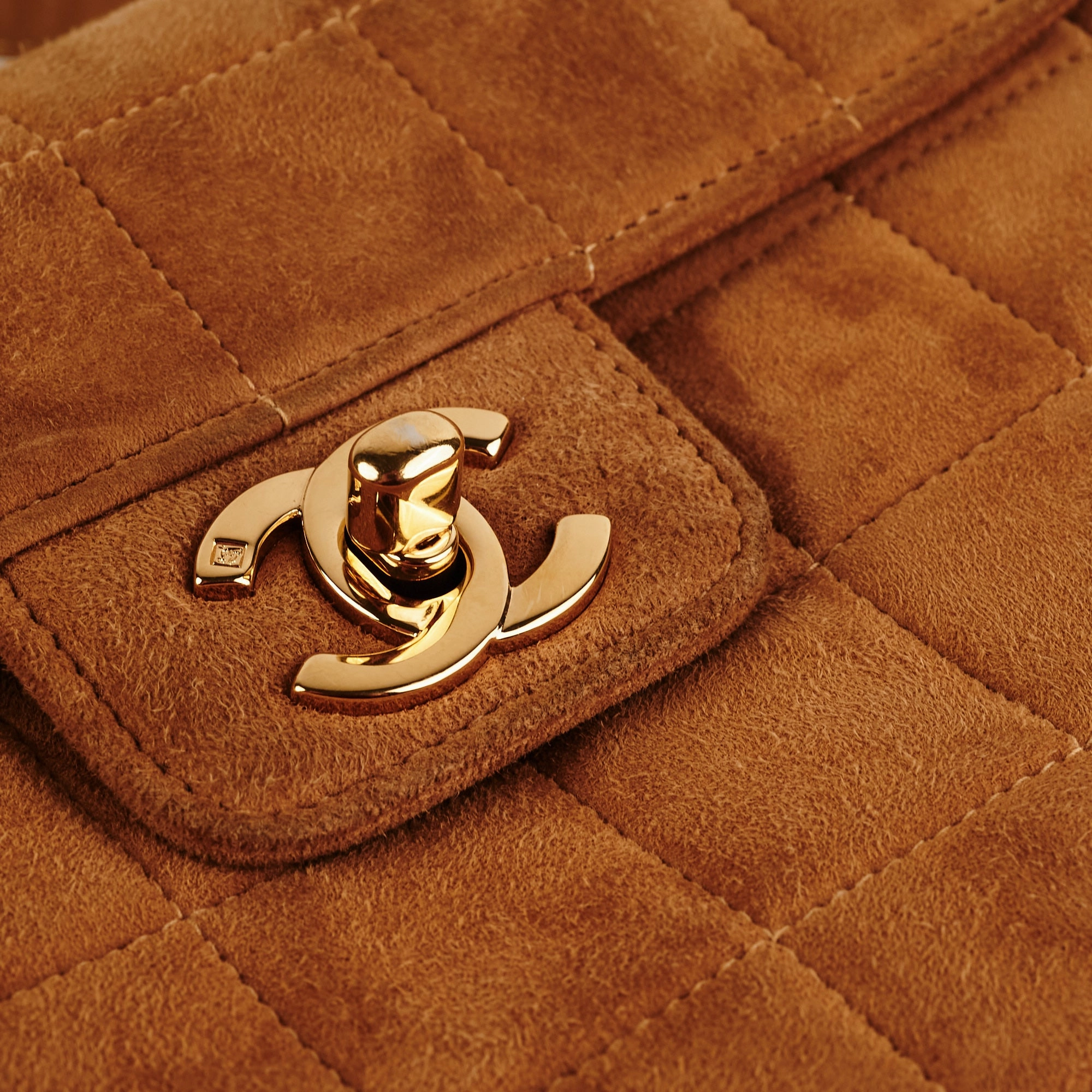 Chanel Vintage Quilted Suede Top Handle Bag Tan