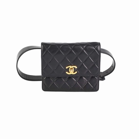 Chanel Vintage Square Mini Black Lambskin Belt Bag Size 70