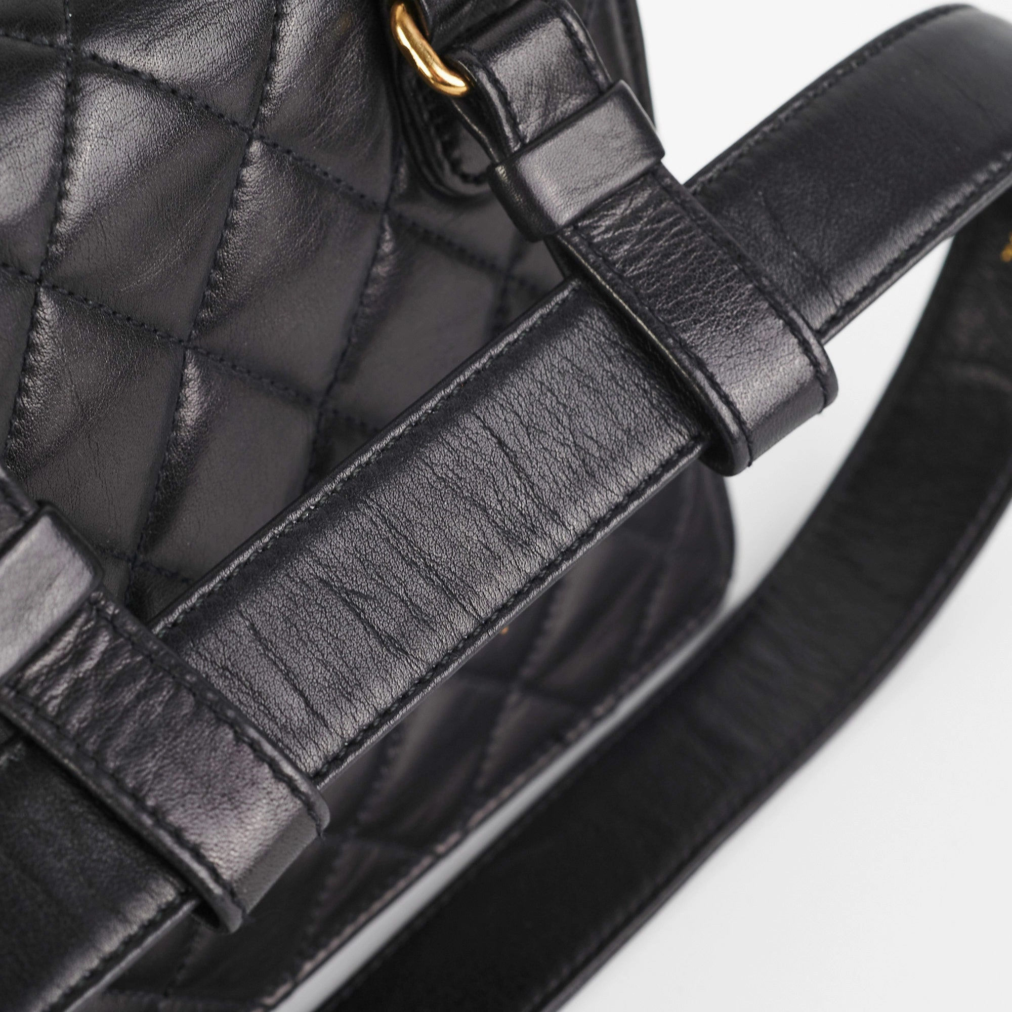 Chanel Vintage Square Mini Black Lambskin Belt Bag Size 70