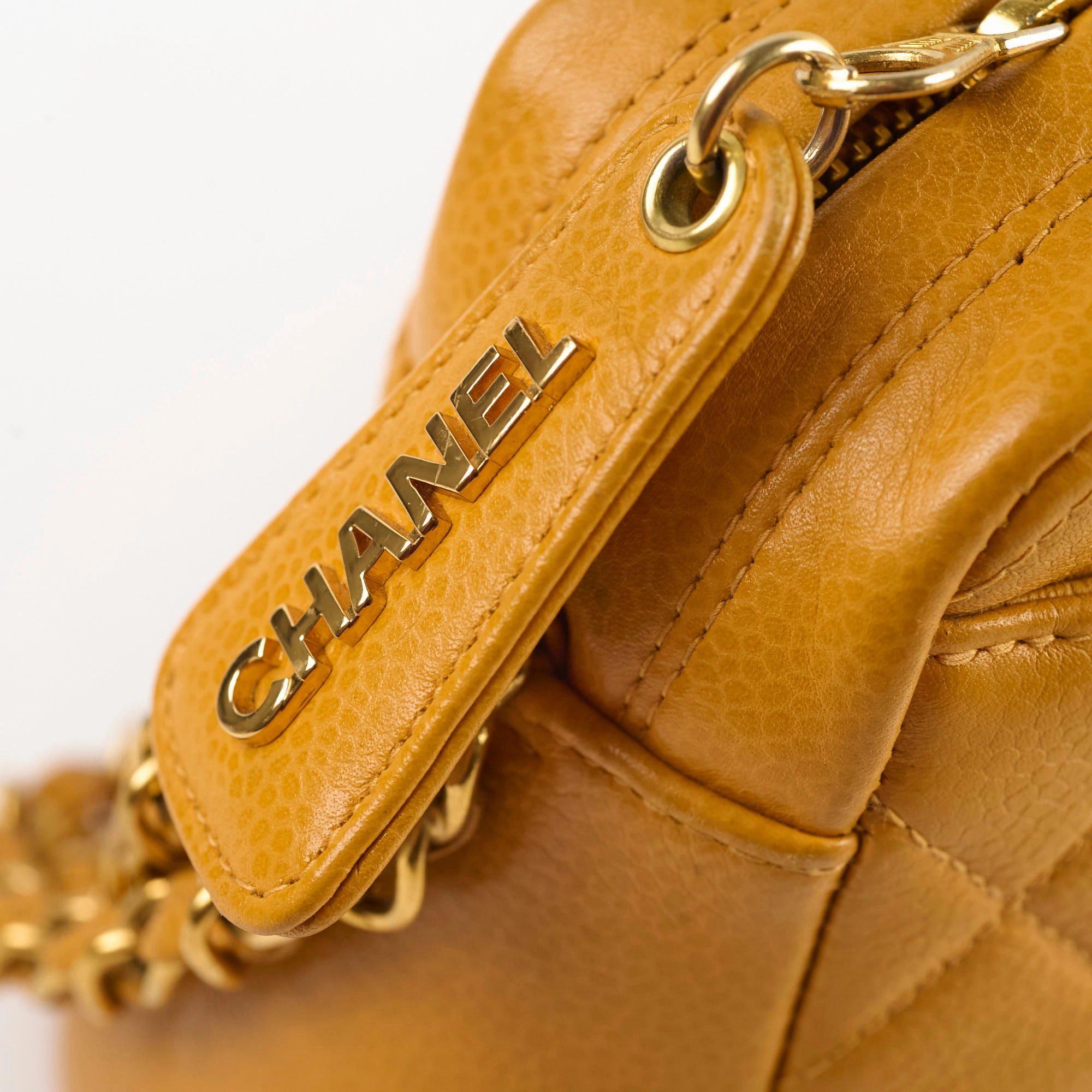 Chanel Vintage Top Handle CC Turnlock Bag Mustard Caviar