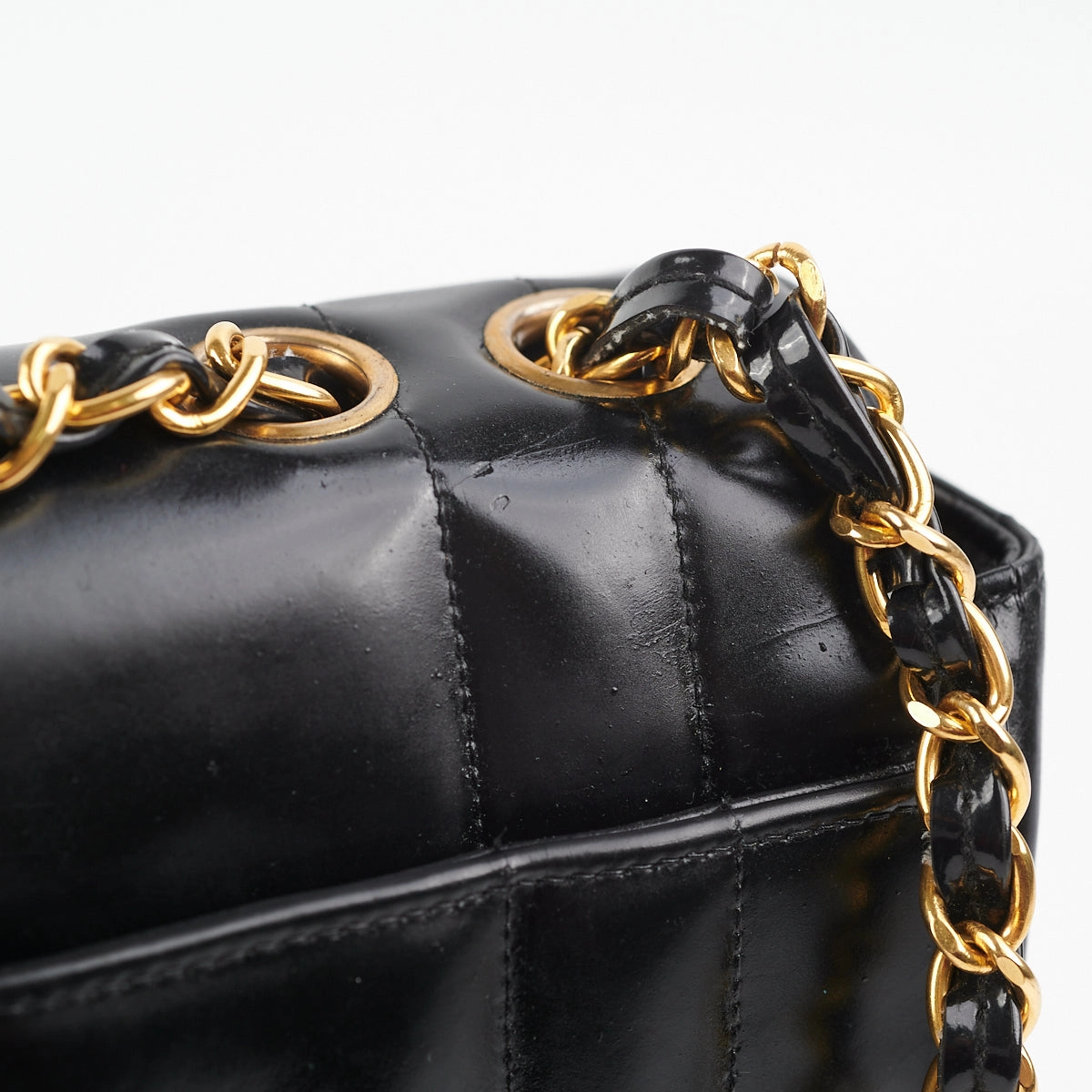 Chanel Vintage Vertical Half Flap Black Shiny Leather