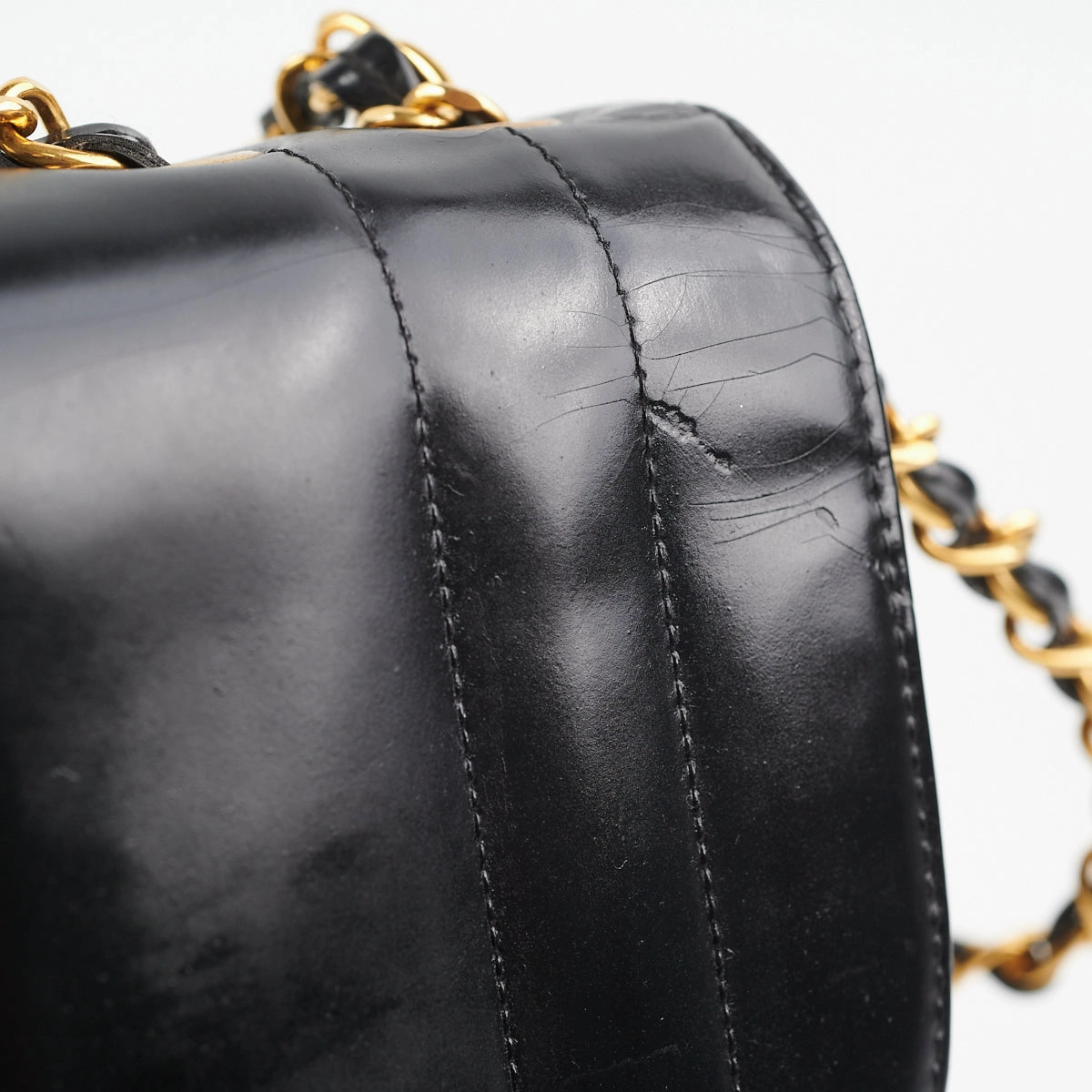 Chanel Vintage Vertical Half Flap Black Shiny Leather