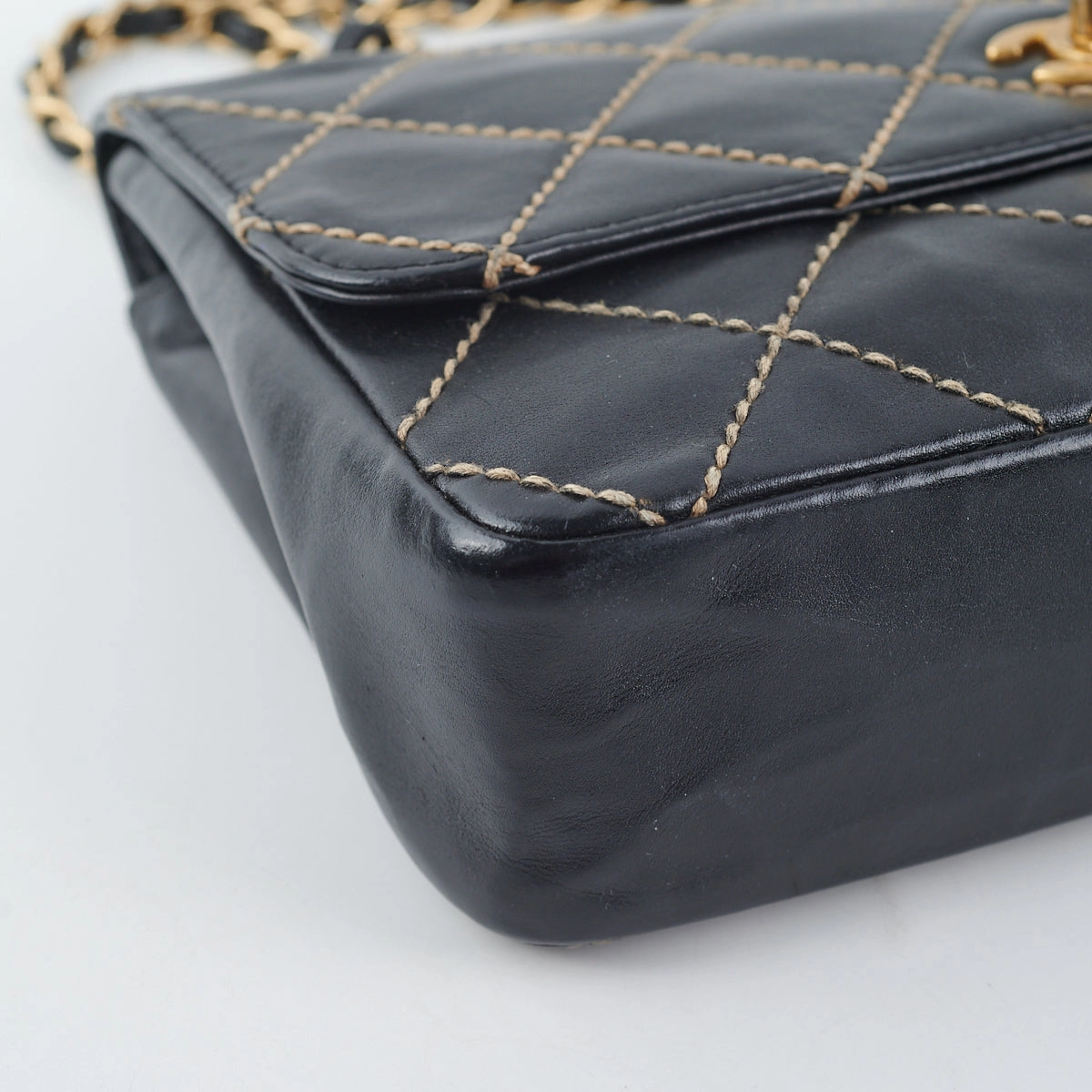 Chanel Wild Stitch Classic Flap Shoulder Bag Black