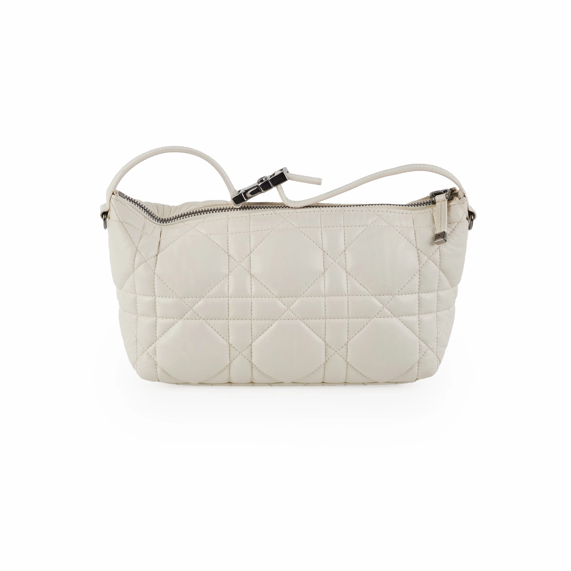 Christian Dior Calskin Macrocannage Medium Travel Nomad Pouch Cream