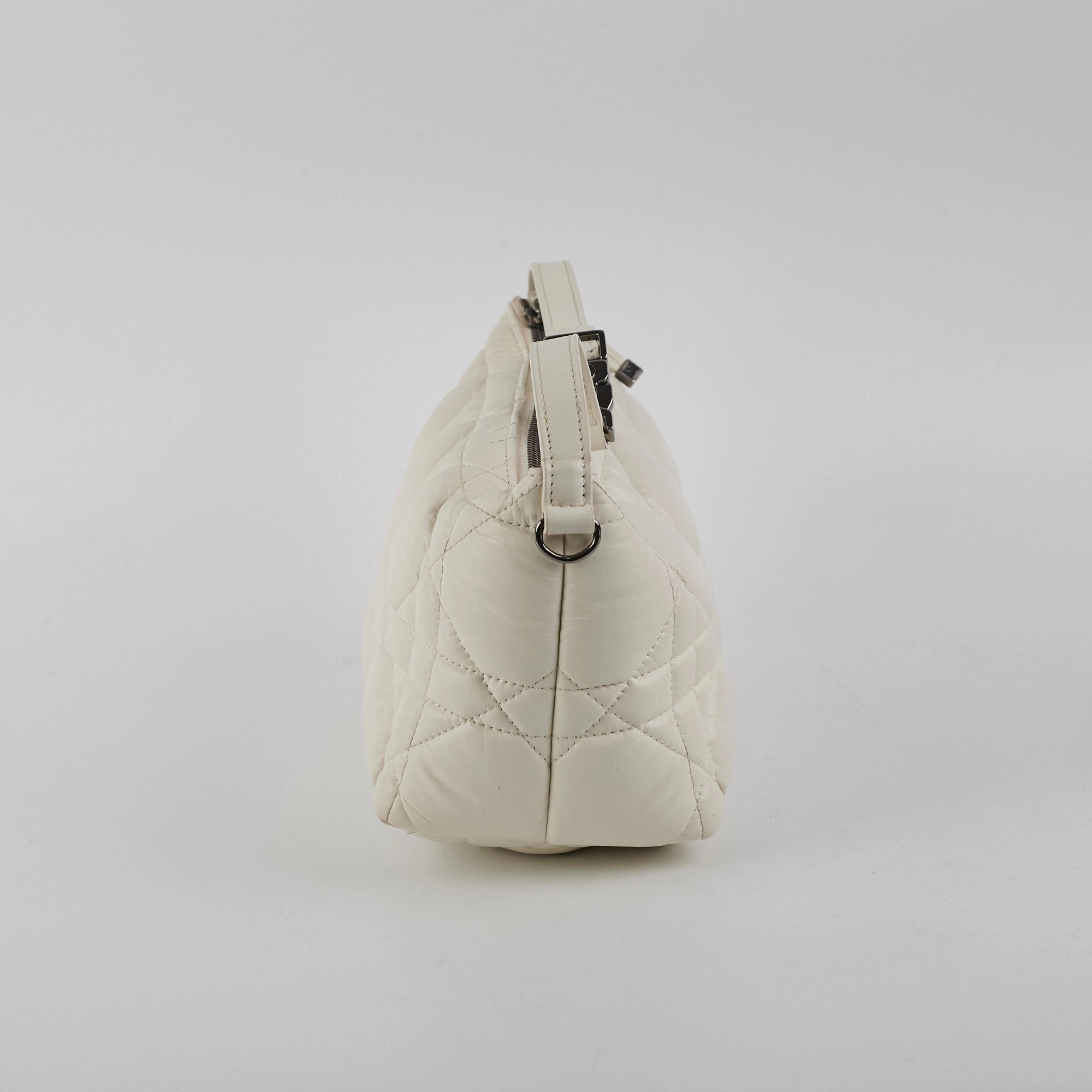 Christian Dior Calskin Macrocannage Medium Travel Nomad Pouch Cream