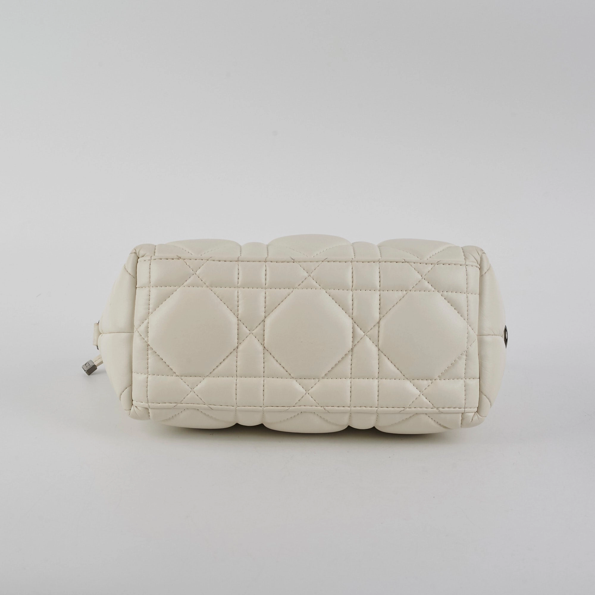 Christian Dior Calskin Macrocannage Medium Travel Nomad Pouch Cream