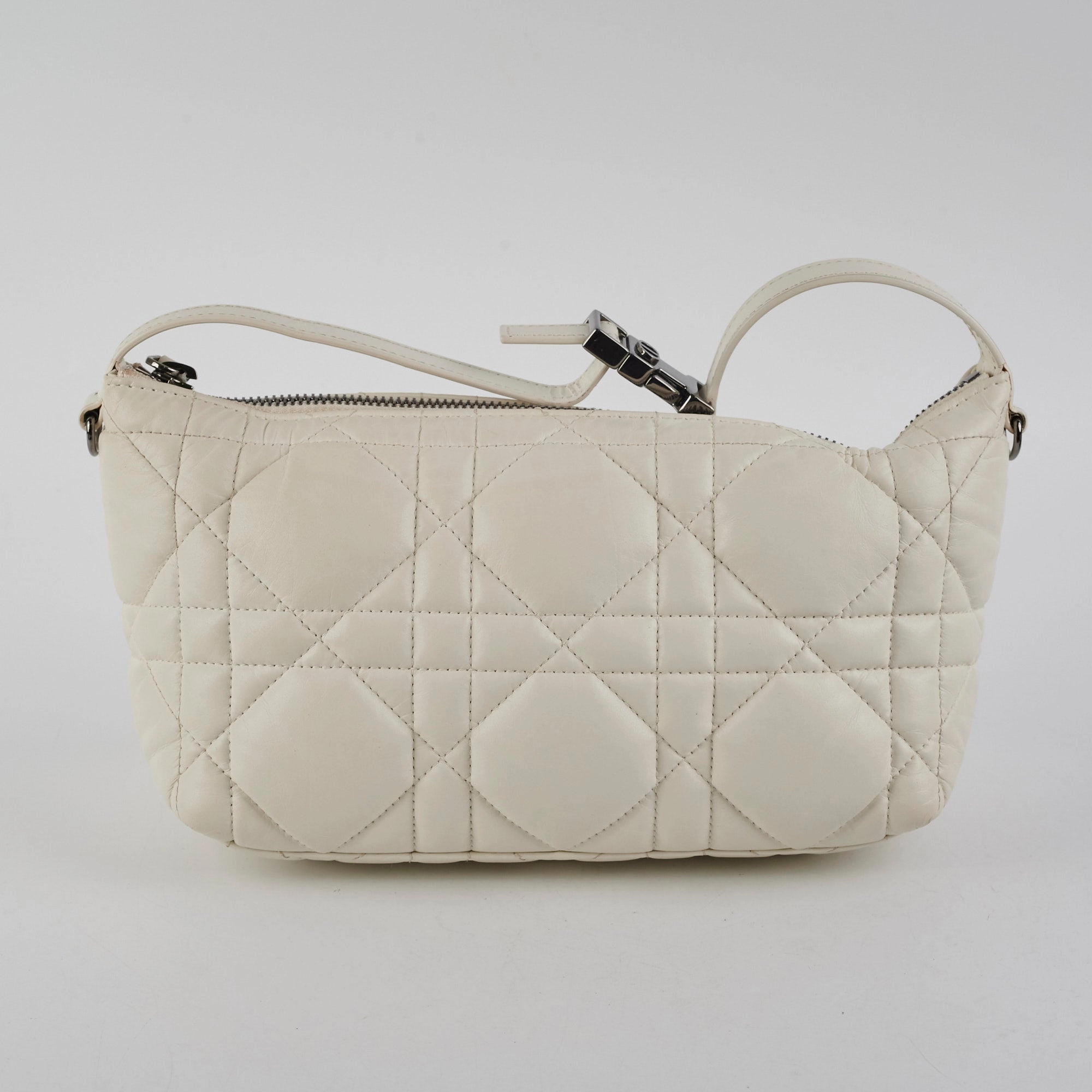 Christian Dior Calskin Macrocannage Medium Travel Nomad Pouch Cream