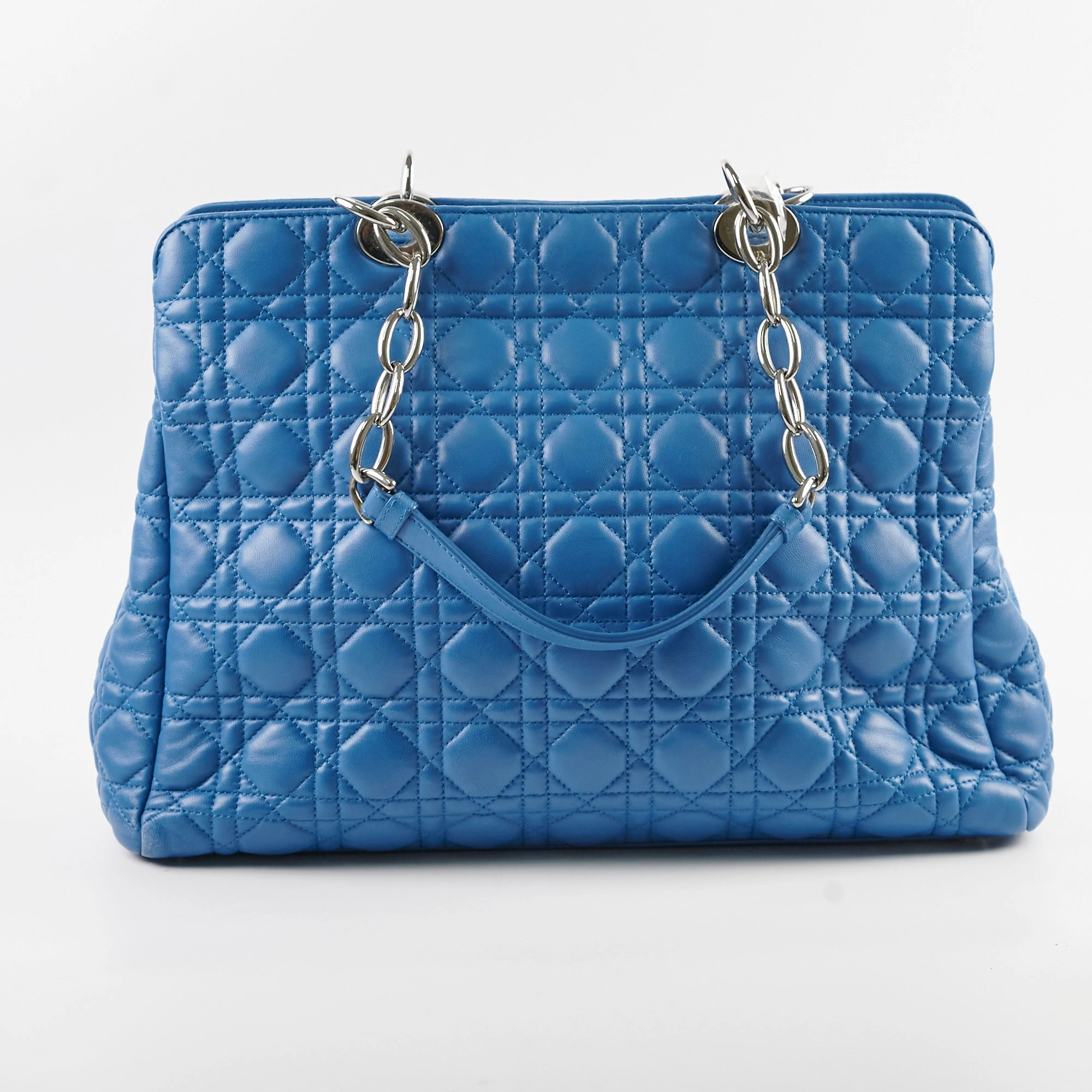 Christian Dior Cannage Leather Shopping Tote Blue