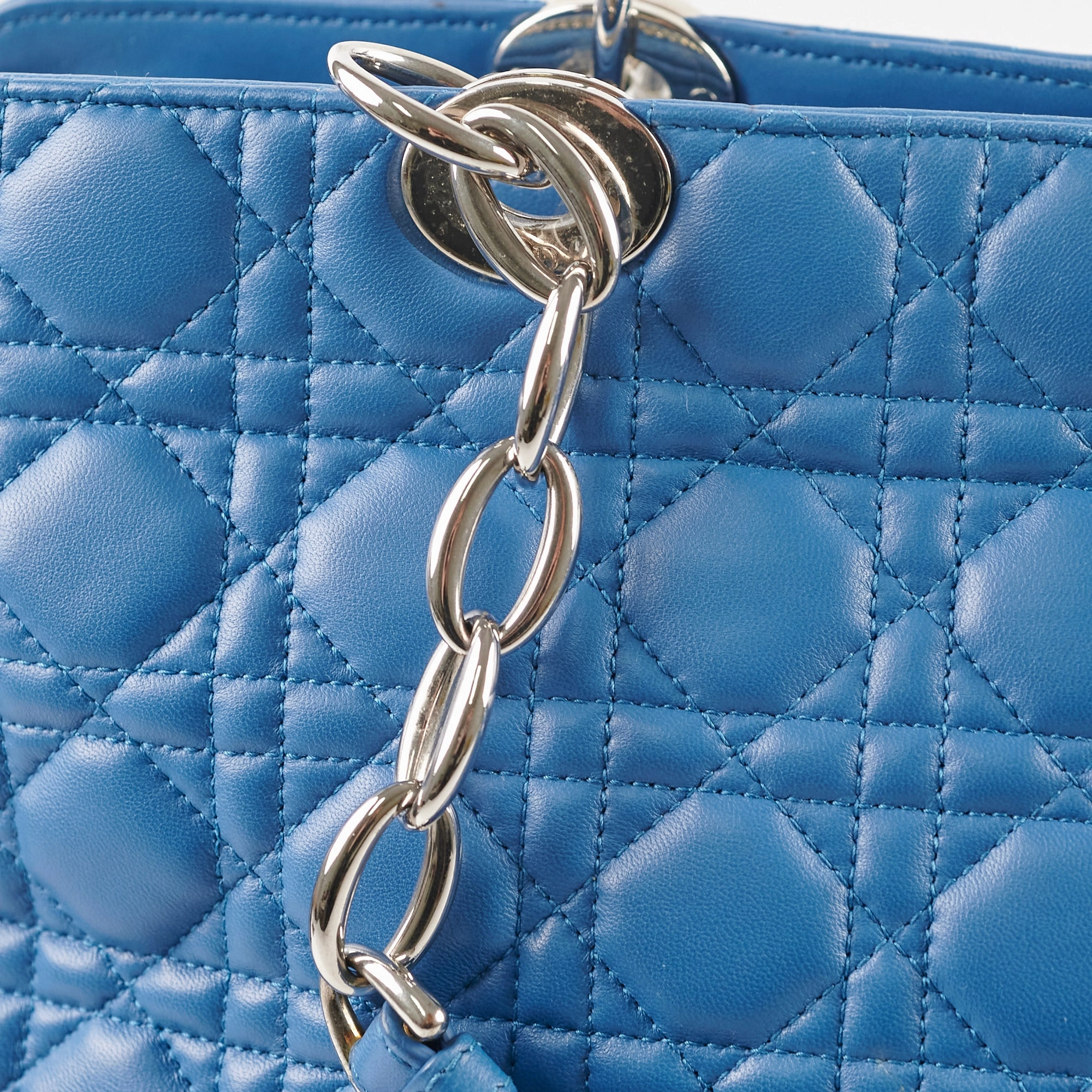 Christian Dior Cannage Leather Shopping Tote Blue