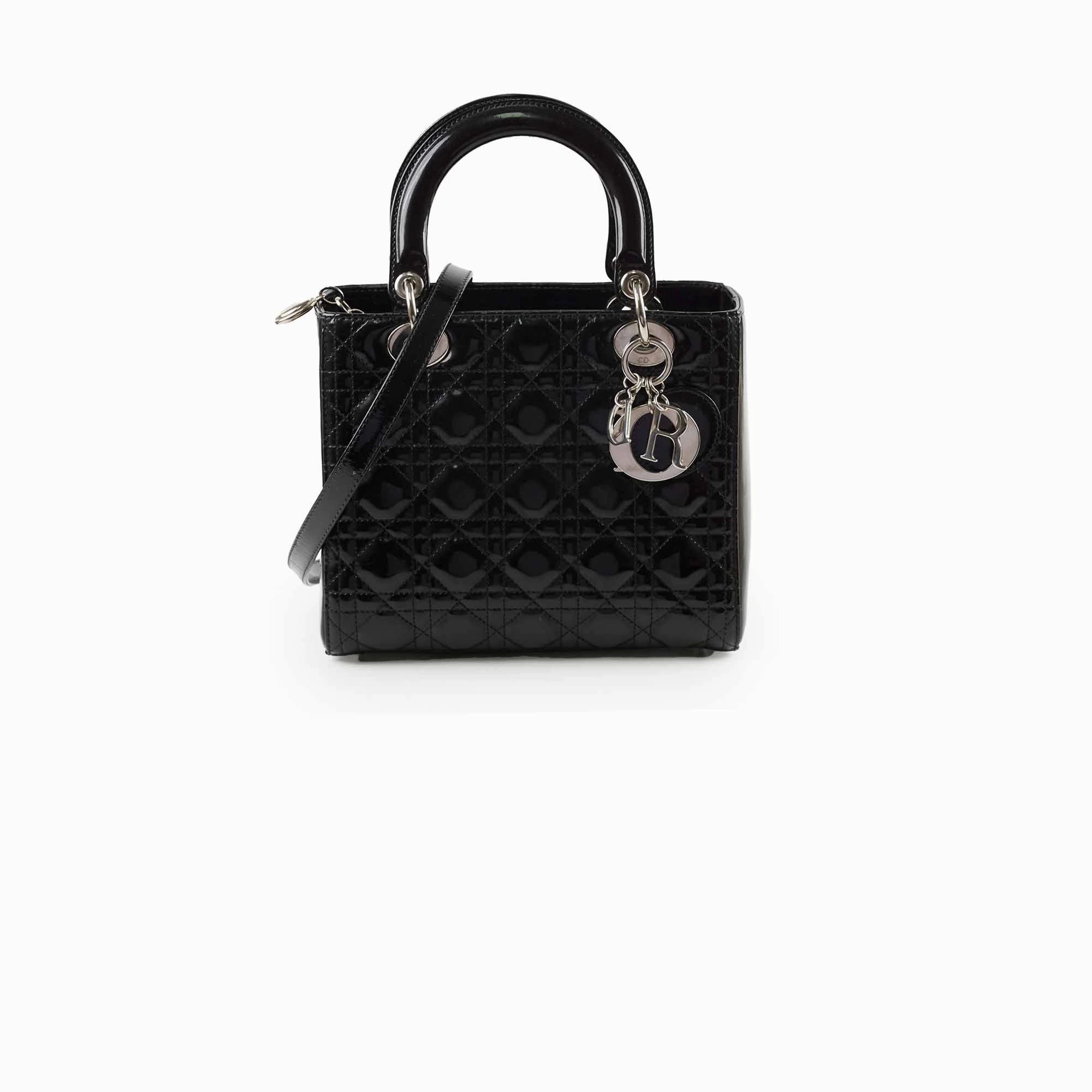 Christian Dior Medium Lady Dior Patent Black