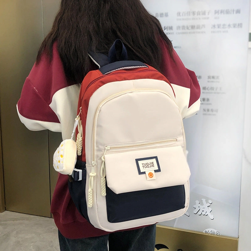 Contrast color large capacity schoolbag, student backpack