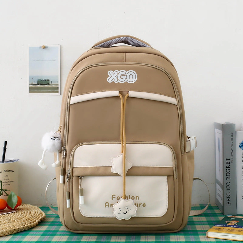 Contrast color school bag. Large capacity nylon casual
