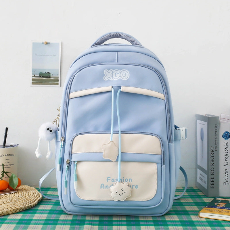 Contrast color school bag. Large capacity nylon casual