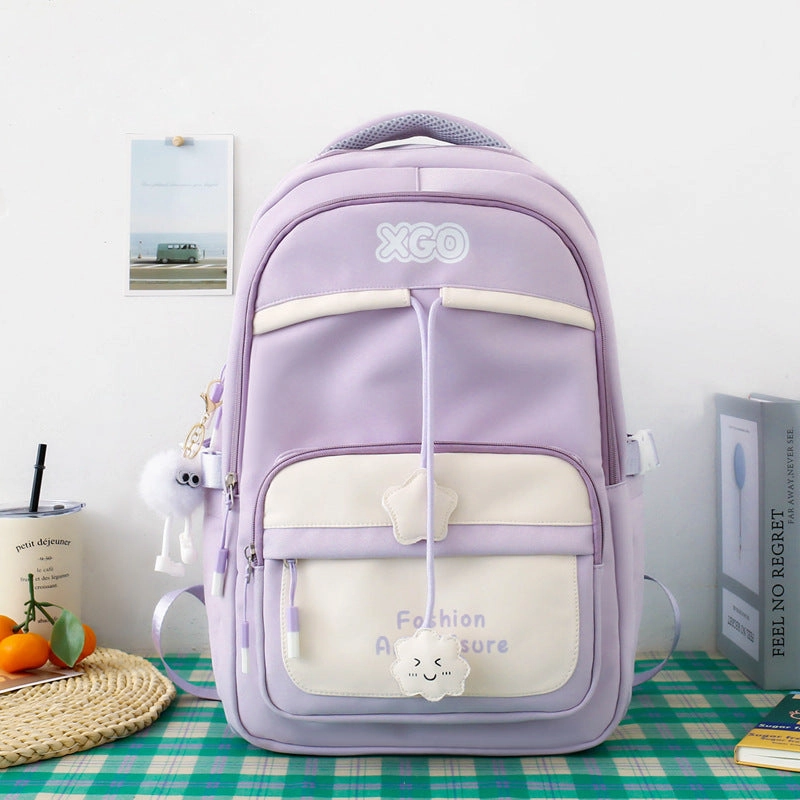 Contrast color school bag. Large capacity nylon casual