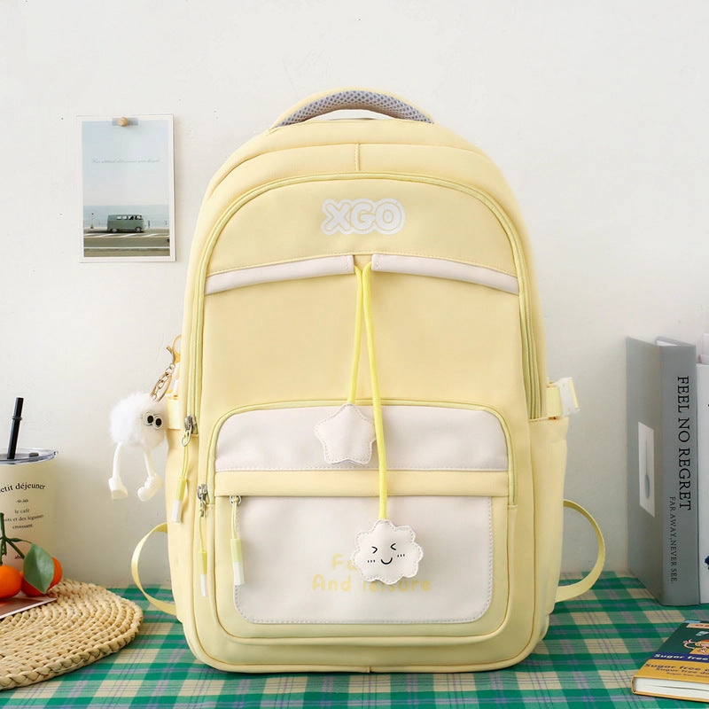 Contrast color school bag. Large capacity nylon casual