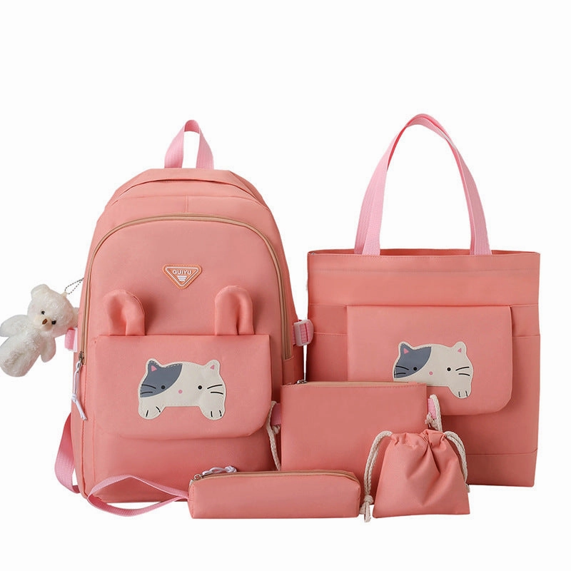 Contrast color school bag simple 5 piece backpack