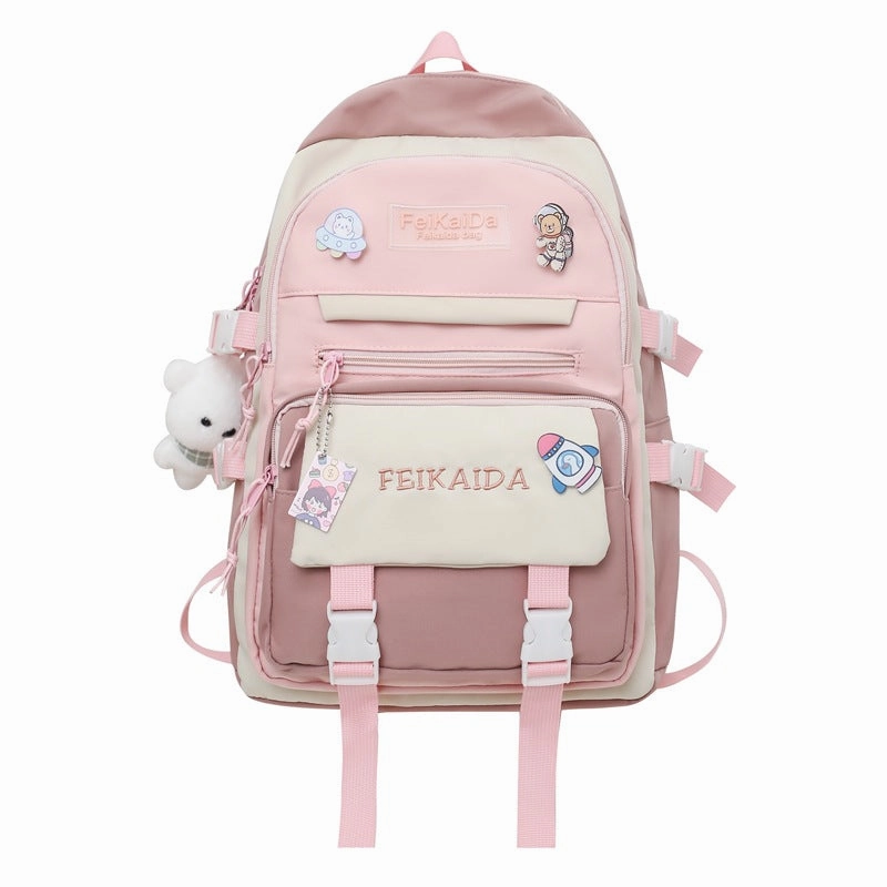 Contrast color schoolbag, casual letter backpack