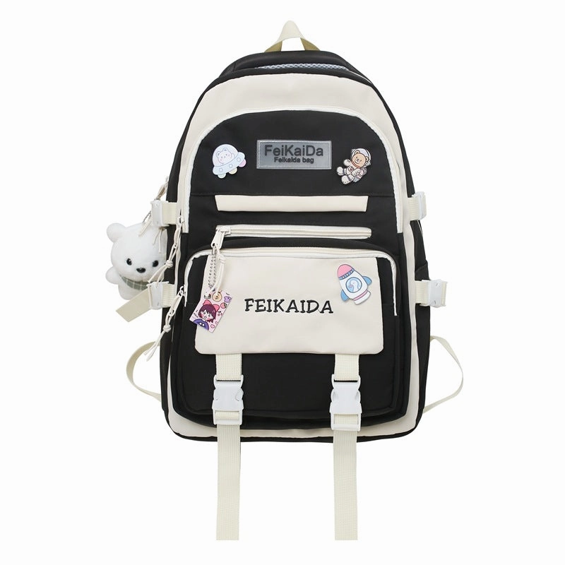 Contrast color schoolbag, casual letter backpack