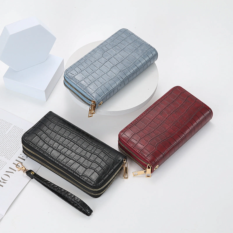 Crocodile pattern pu double zipper clutch bag