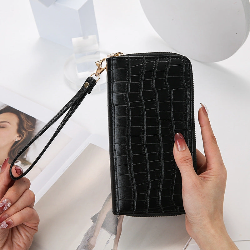 Crocodile pattern pu double zipper clutch bag