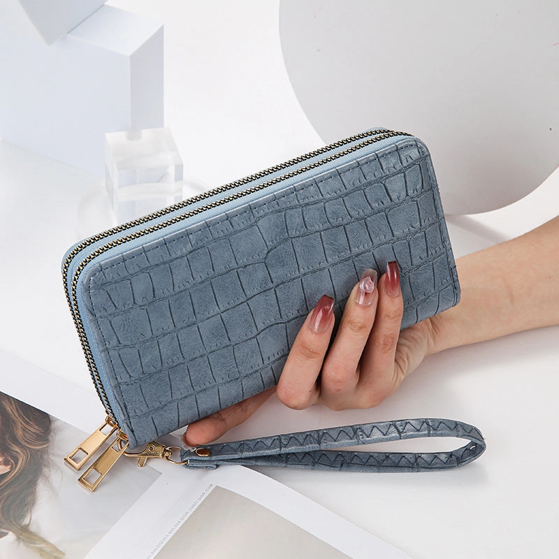 Crocodile pattern pu double zipper clutch bag