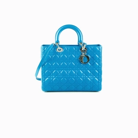 Dior Large Lady Dior Turquoise Cannage Lambskin