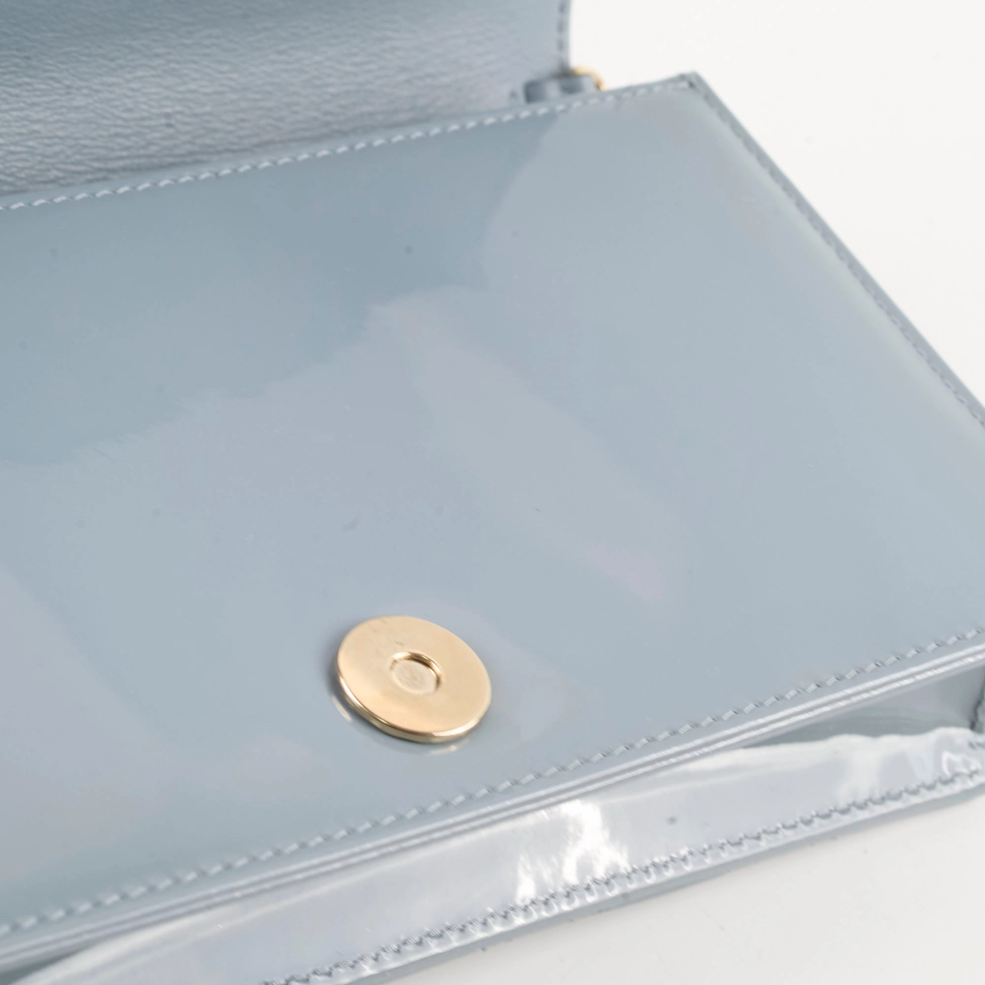 Dior Patent Wallet on Chain Dusty Blue