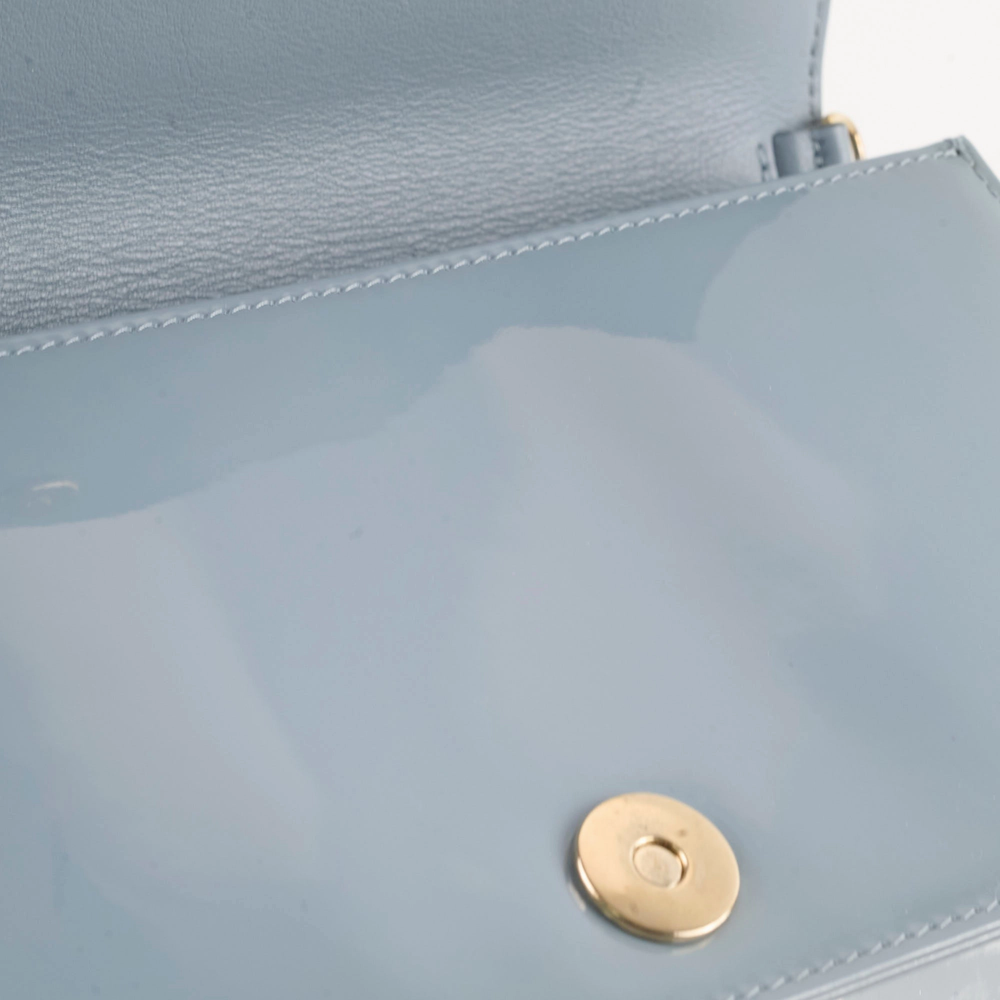 Dior Patent Wallet on Chain Dusty Blue