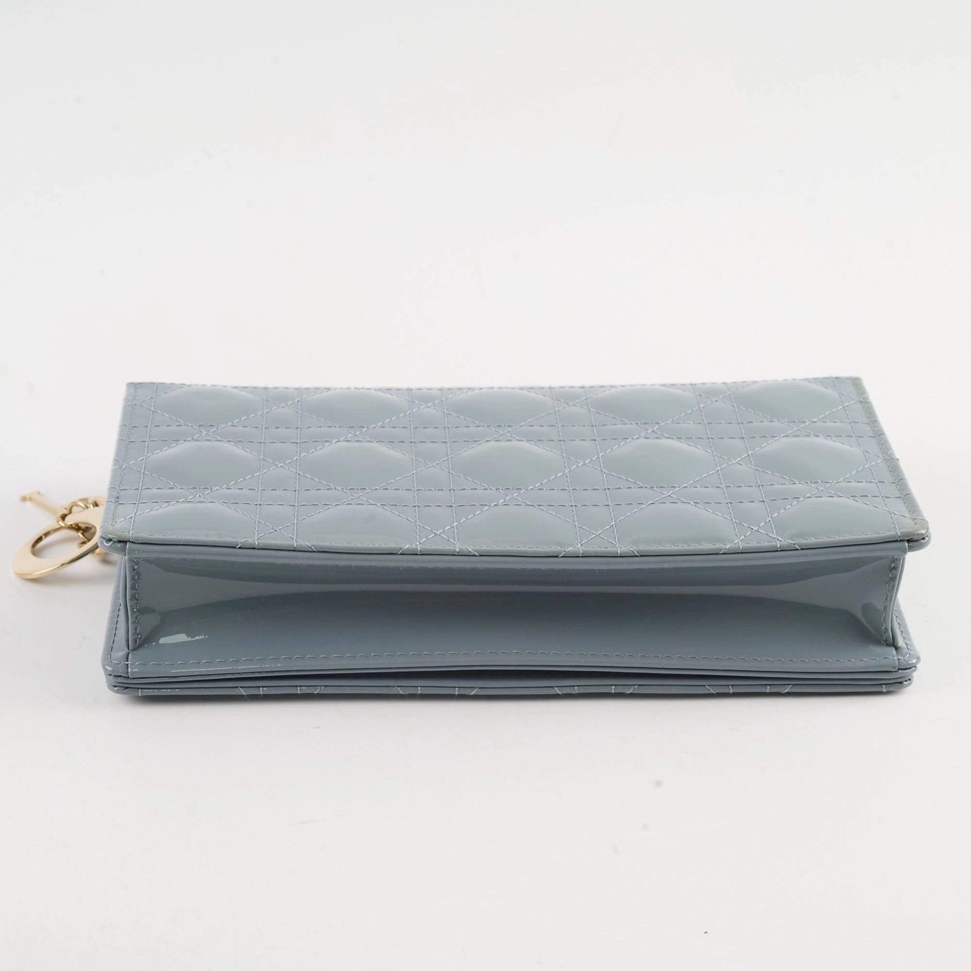 Dior Patent Wallet on Chain Dusty Blue