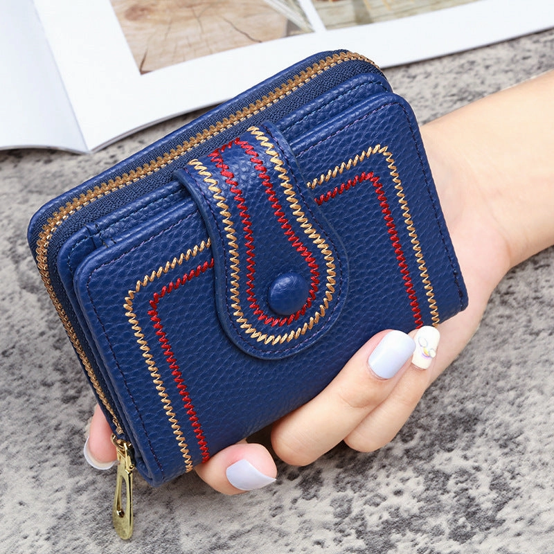 Embroidered solid color wallet ID card bag