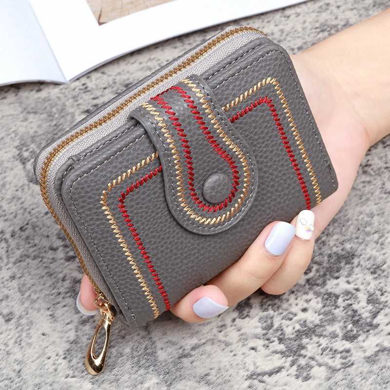 Embroidered solid color wallet ID card bag