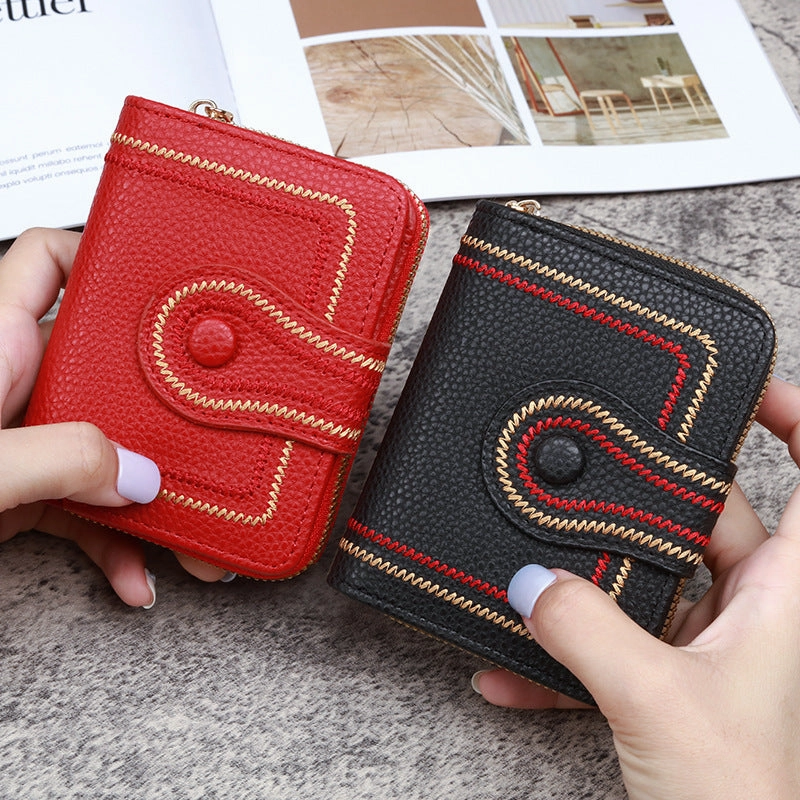 Embroidered solid color wallet ID card bag