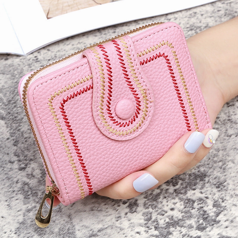 Embroidered solid color wallet ID card bag