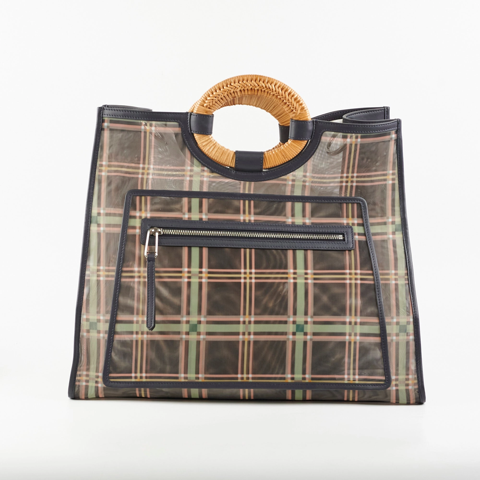 Fendi Large Mesh Plaid Shopper Tote