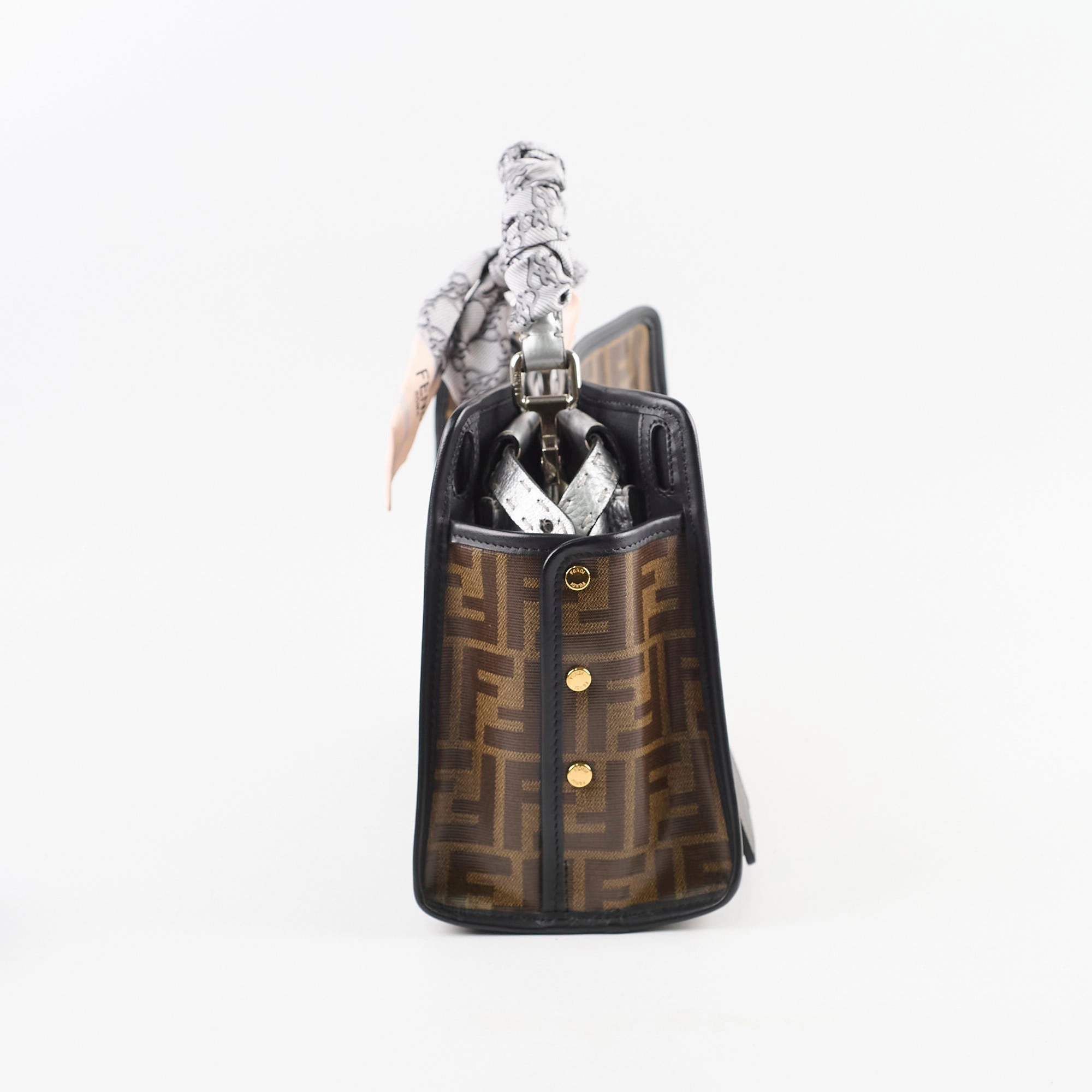 Fendi Mini Peekaboo Silver with Monogram Defender&Twilly