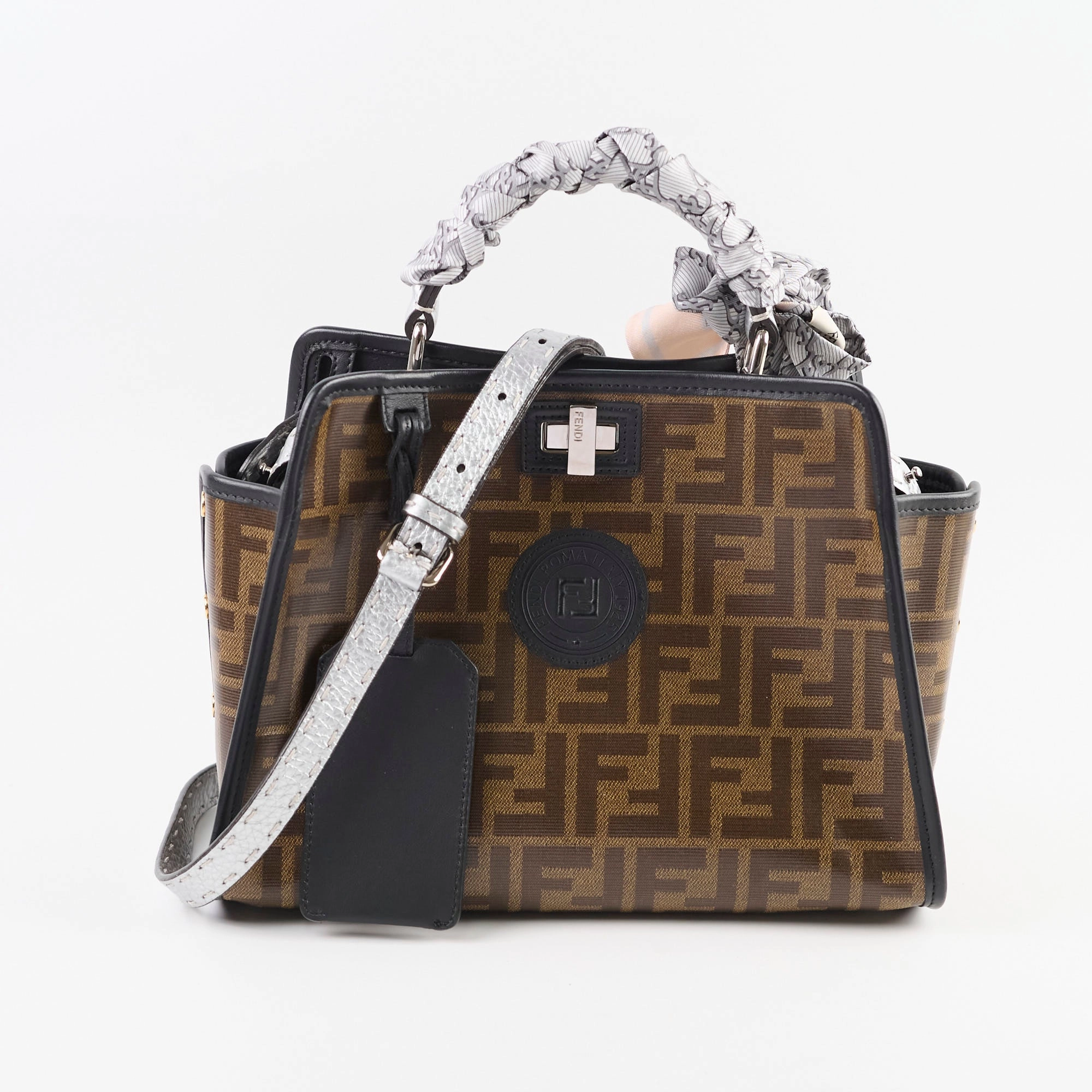 Fendi Mini Peekaboo Silver with Monogram Defender&Twilly