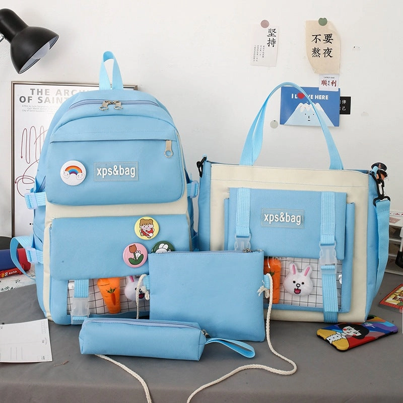 Four-piece student backpack canvas contrast color