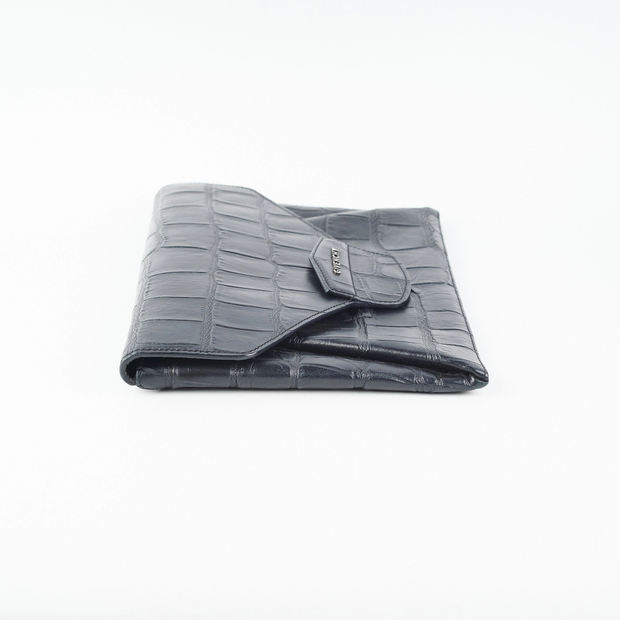 Givenchy Antigona Croc Print Envelope Clutch Black