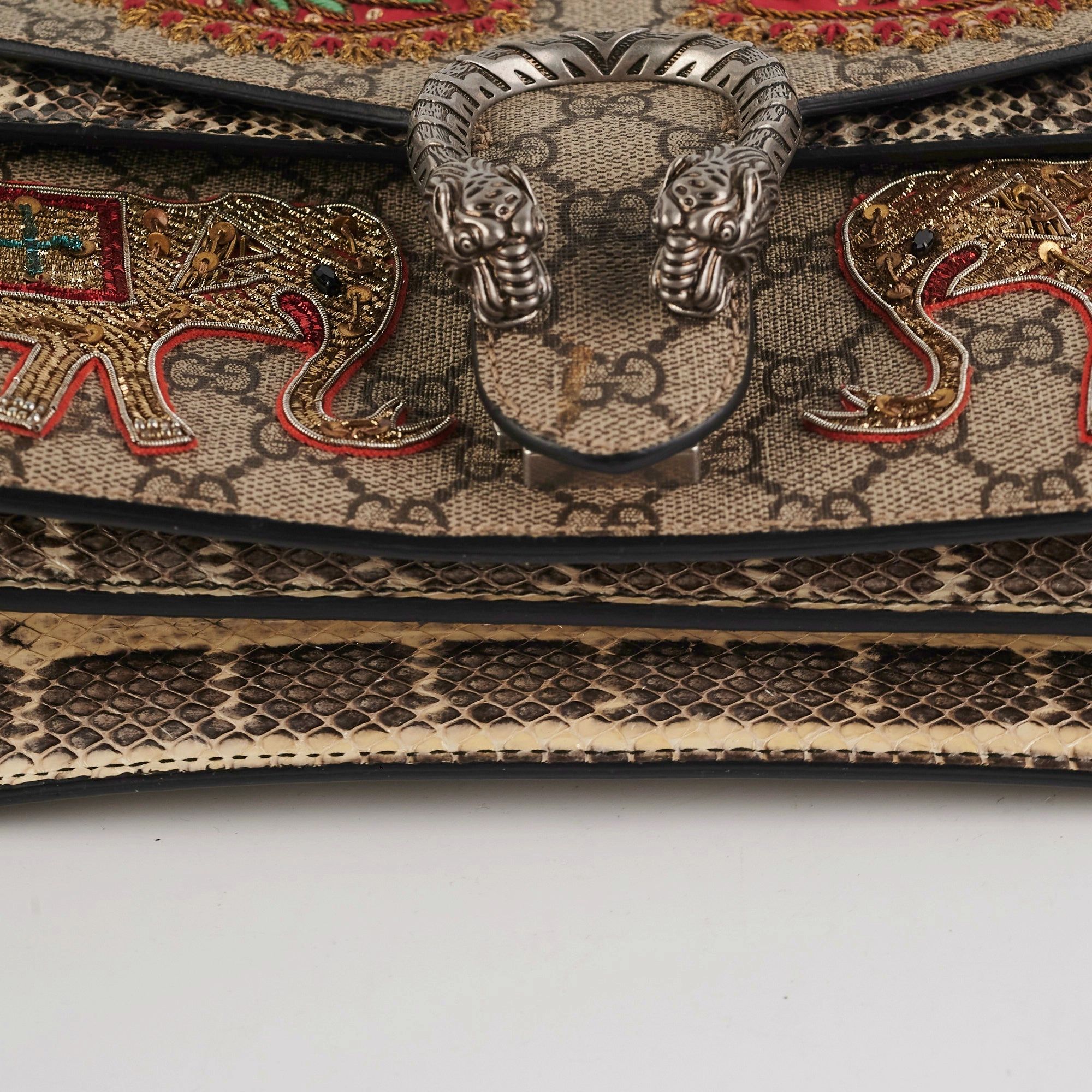 Gucci Dionysus Small Monogram Python with Embellished Elephant Patches