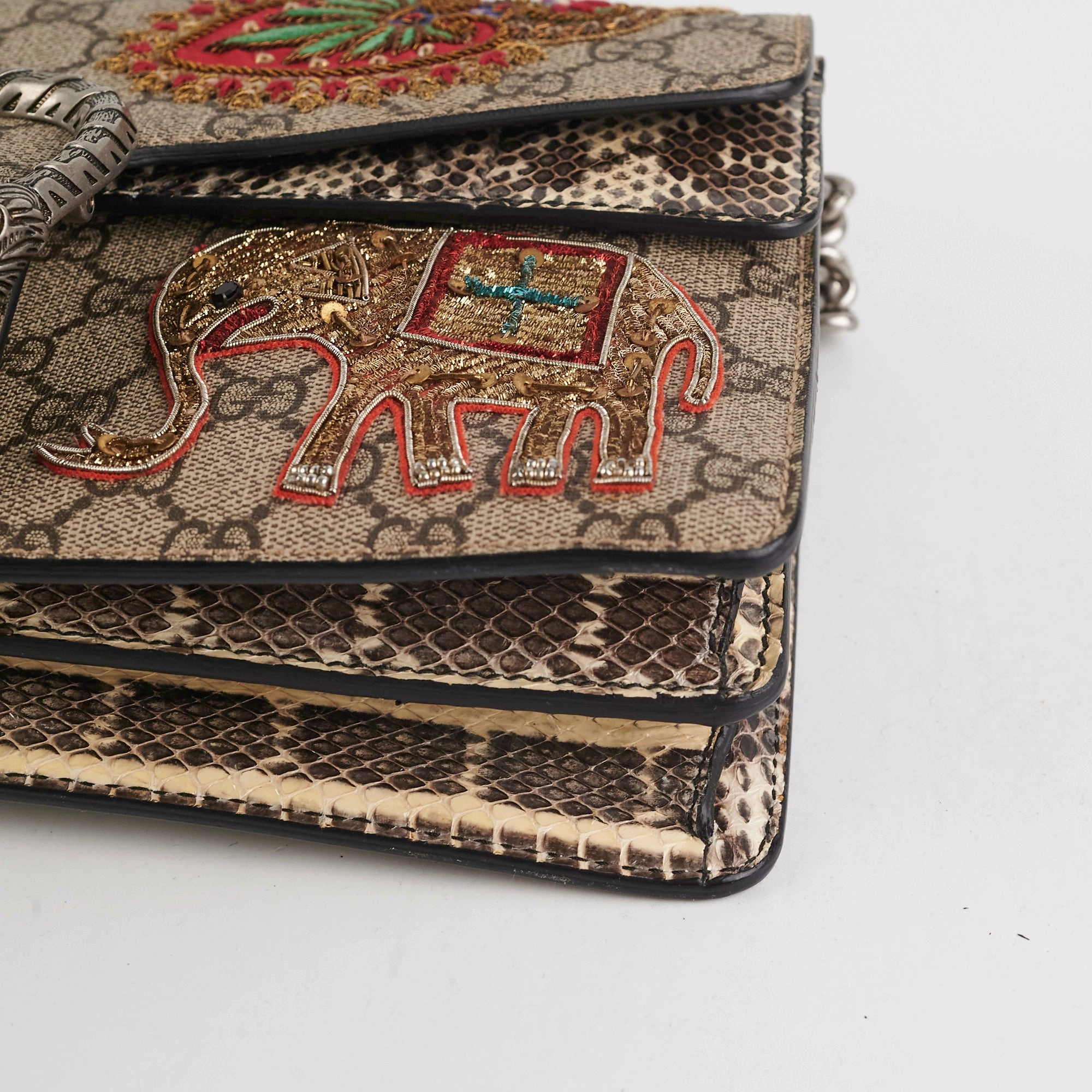 Gucci Dionysus Small Monogram Python with Embellished Elephant Patches