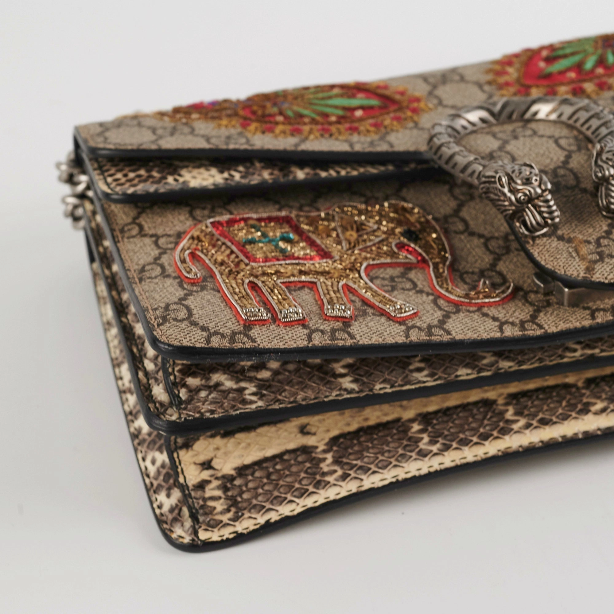 Gucci Dionysus Small Monogram Python with Embellished Elephant Patches